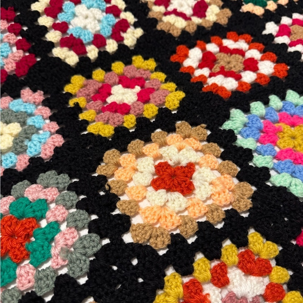 Vintage Colorful Crochet Patchwork Blanket - Picture 5 of 5